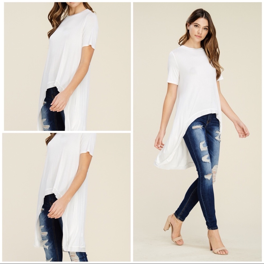 NWT annabelle boutique White high low knit top womens M basic layer western